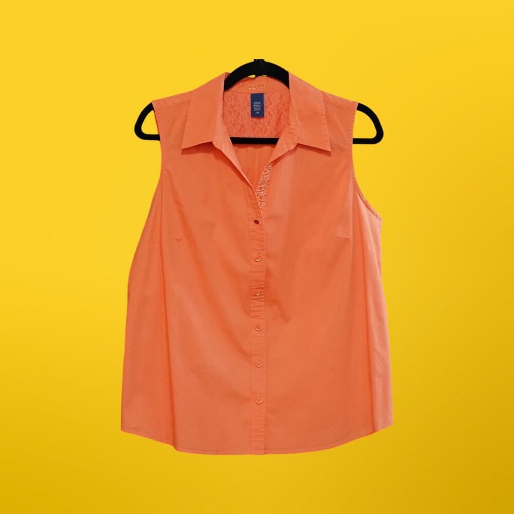 Women's IZOD Sleeveless Button Up Shirts Turn-Down Collar Tank Top Orange in (L)